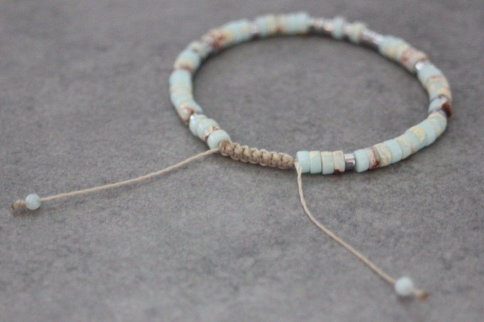 Bracelet perles heishi en jaspe impérial et hématite argentée