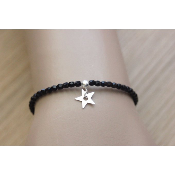 Bracelet cristal de bohème noir et étoile argent