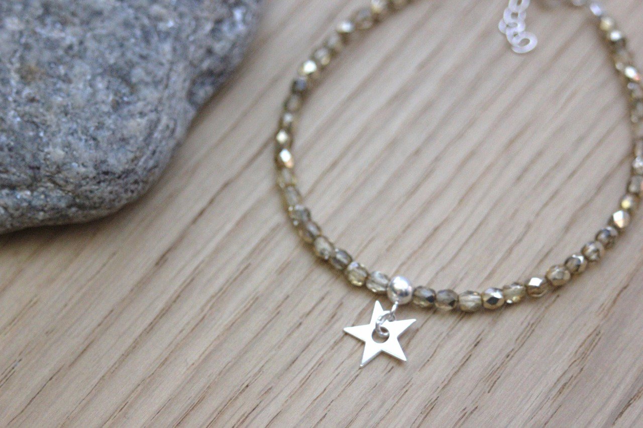 Bracelet cristal de bohème cristal gold et étoile argent