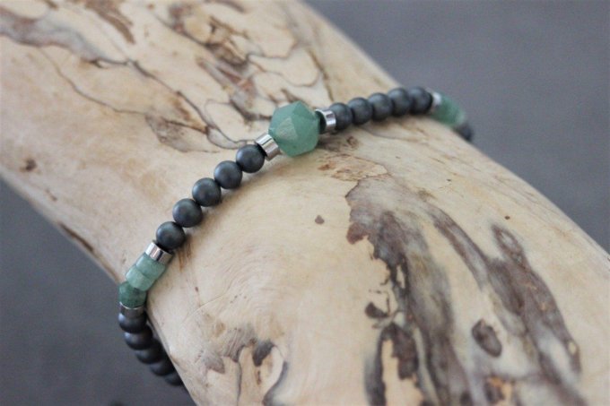 Bracelet perles hématite mat, hématite argenté et aventurine émeraude