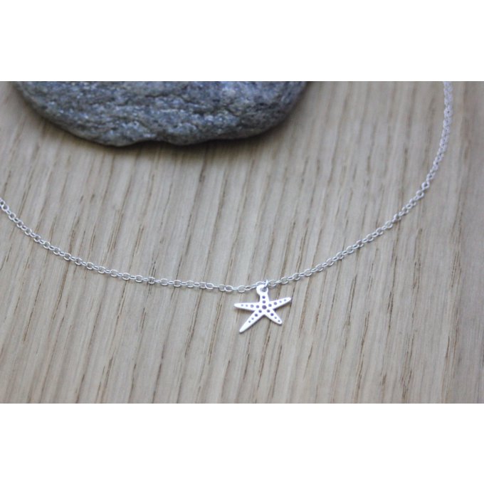 Collier argent massif breloque étoile de mer