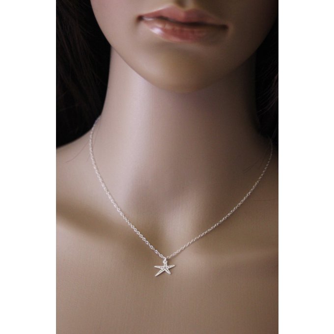 Collier argent massif breloque étoile de mer