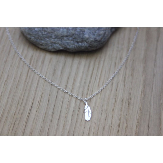 Collier argent massif pendentif plume