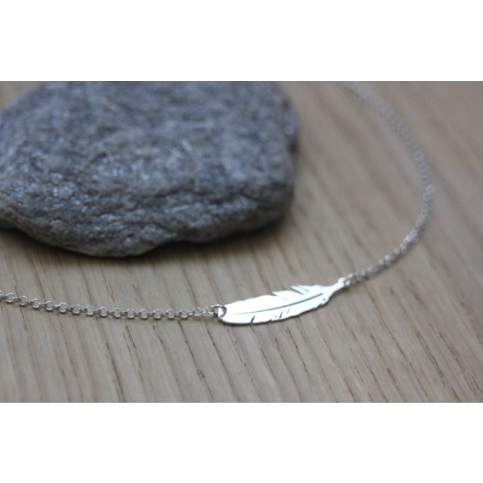 Collier plume en argent massif de 30mm