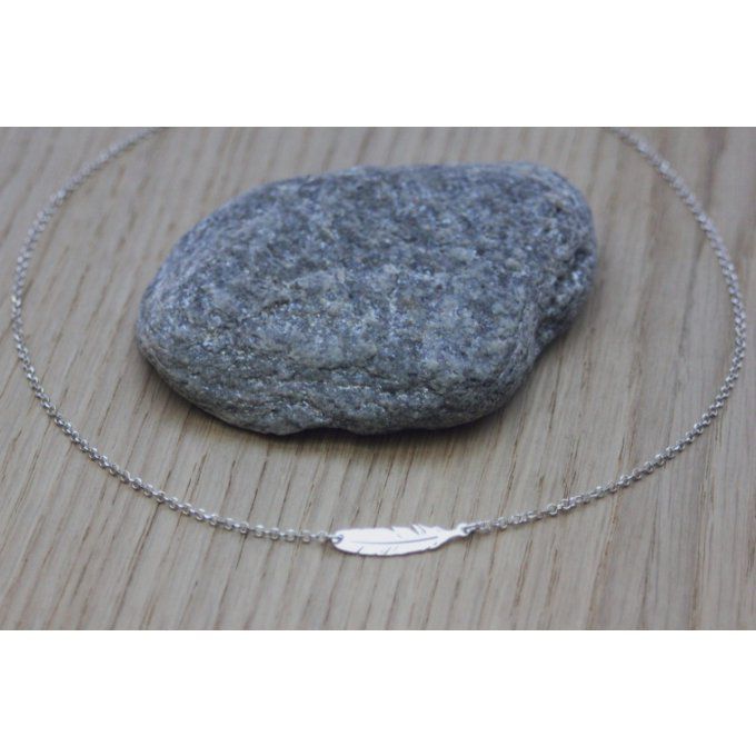 Collier plume en argent massif de 22mm 