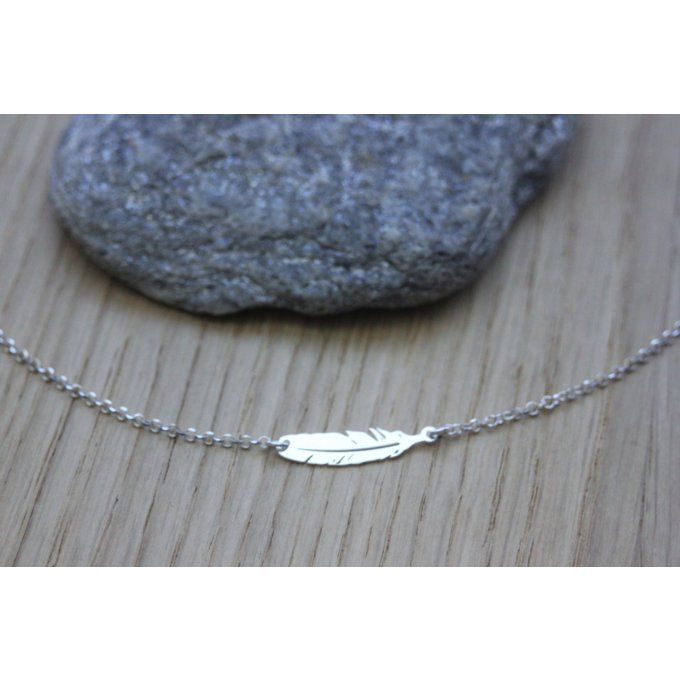 Collier plume en argent massif de 22mm 