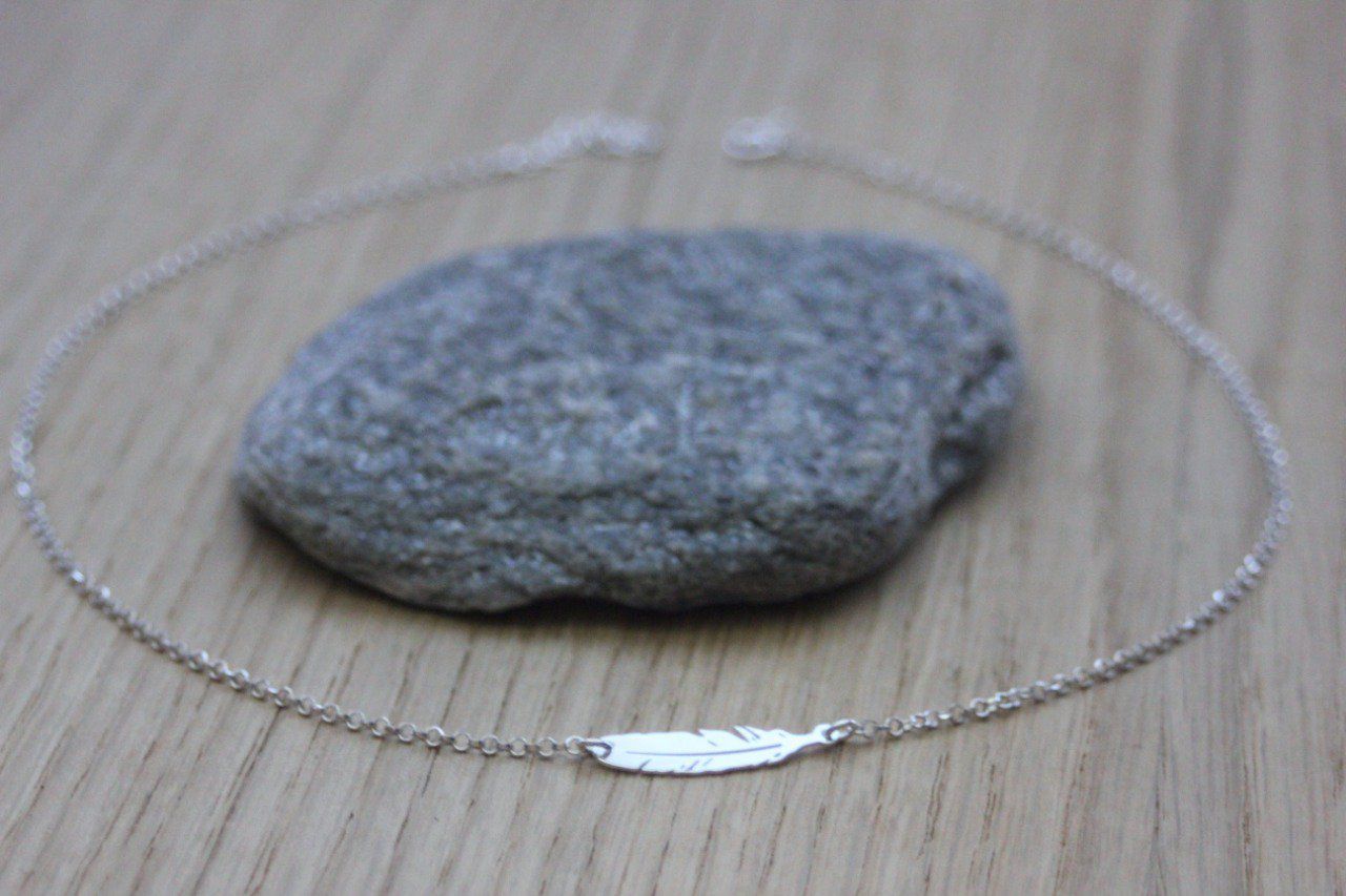 Collier plume en argent massif de 22mm 