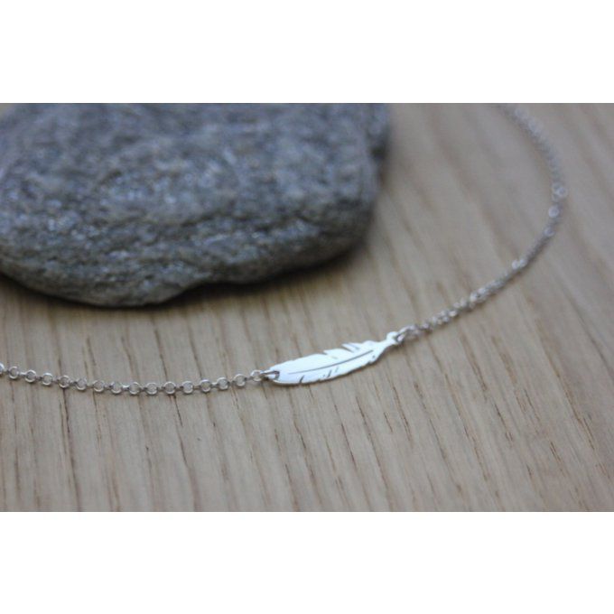 Collier plume en argent massif de 22mm 