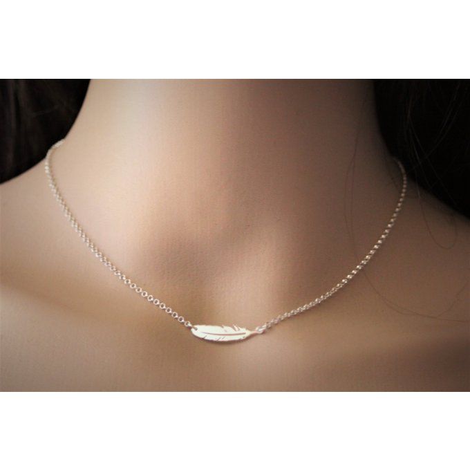 Collier plume en argent massif de 22mm 