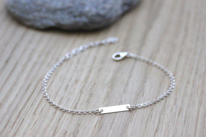 Bracelet argent massif médaille rectangle à graver