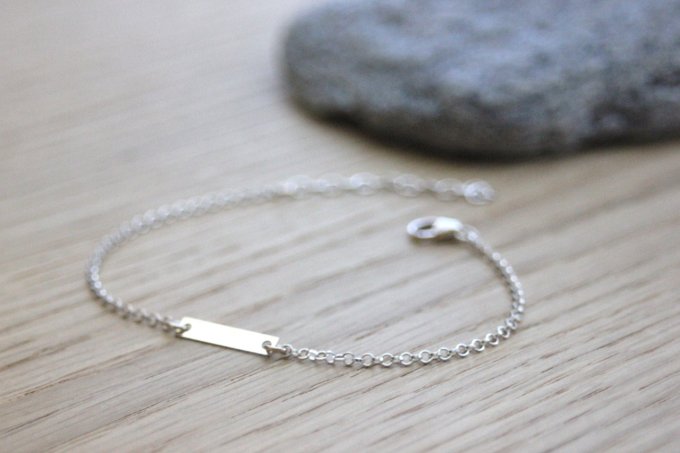 Bracelet argent massif médaille rectangle à graver