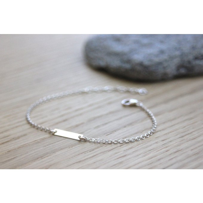 Bracelet argent médaille rectangle minimaliste