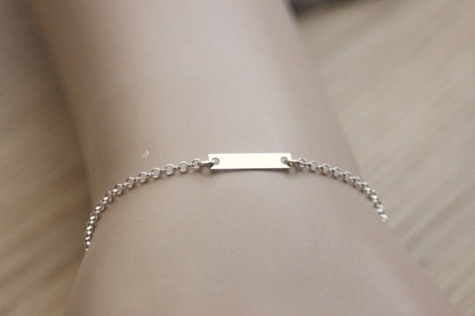 Bracelet argent massif médaille rectangle à graver