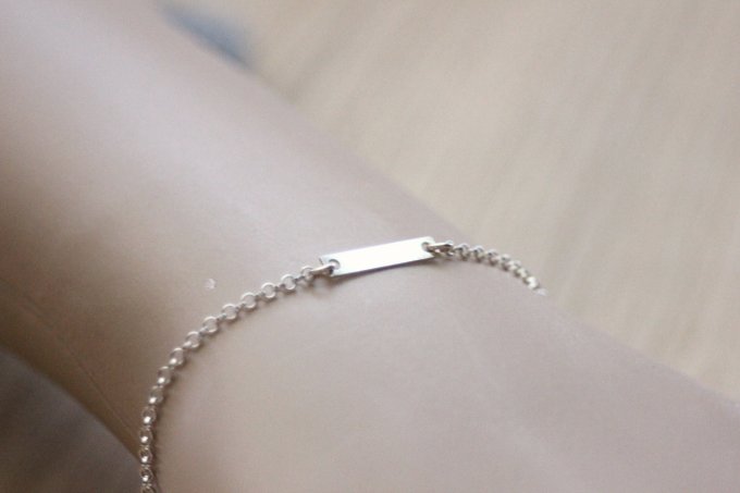 Bracelet argent massif médaille rectangle à graver
