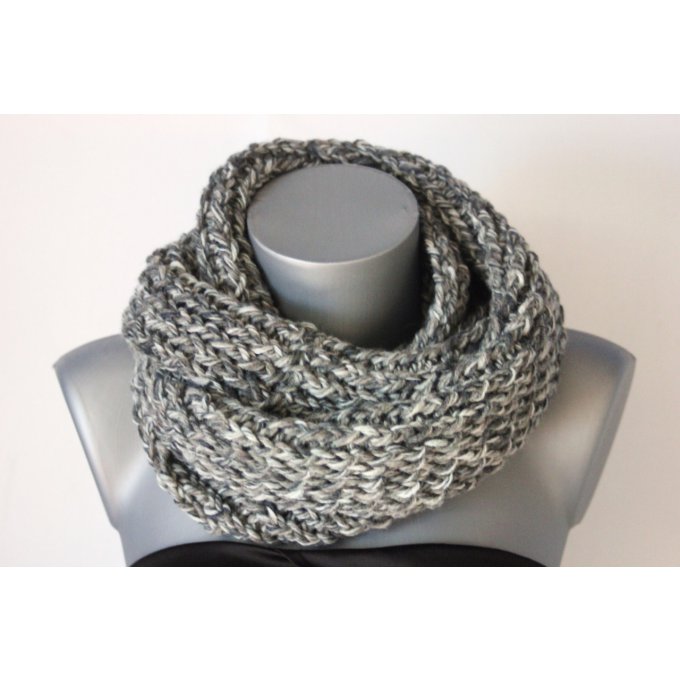 Maxi Snood en laine blanc et gris anthracite chiné