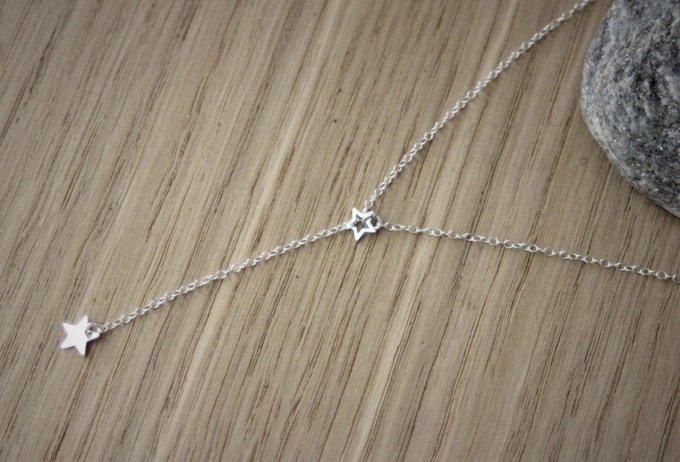 Collier cravate en Y argent massif pendentif étoile