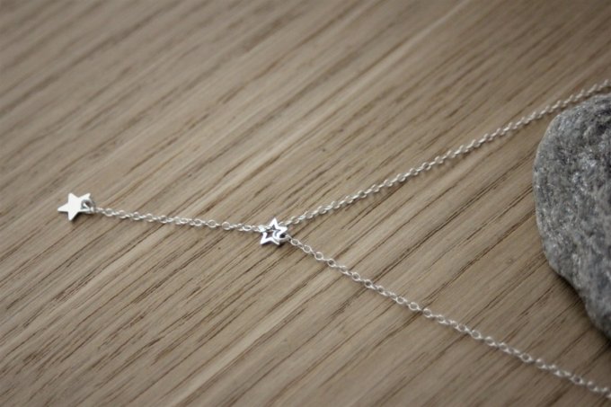 Collier cravate en Y argent massif pendentif étoile