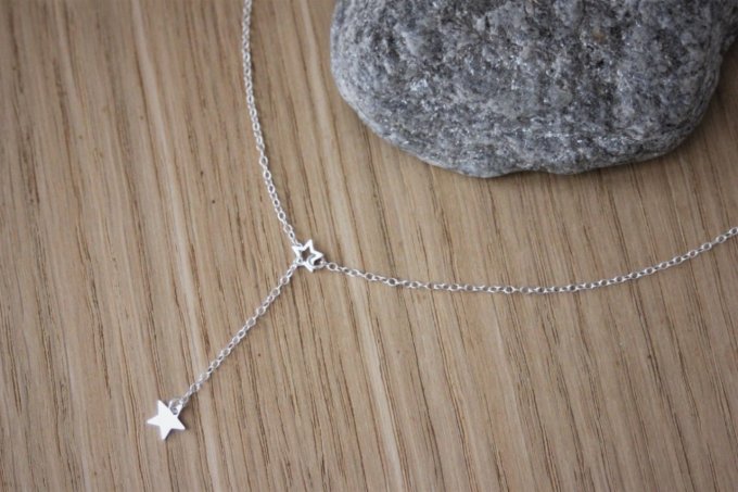 Collier cravate en Y argent massif pendentif étoile