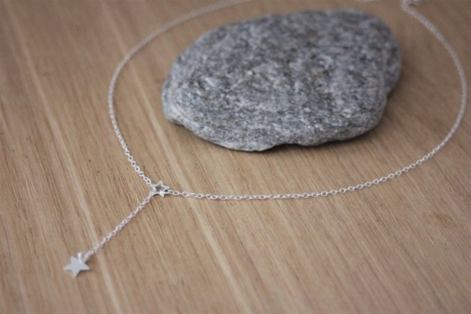 Collier cravate en Y argent massif pendentif étoile