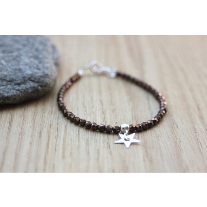 Bracelet cristal bohème marron étoile argent