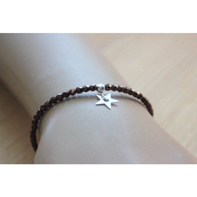 Bracelet cristal bohème marron étoile argent