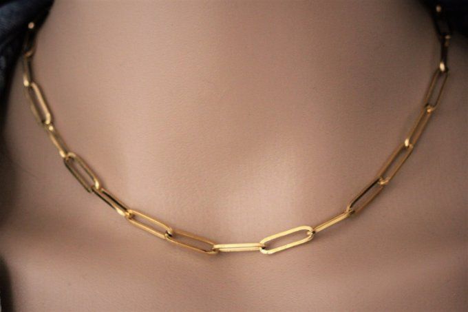 Collier en acier inoxydable doré gros maillons rectangle