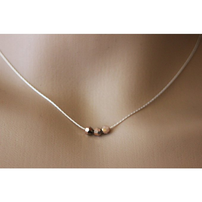 Collier argent 3 perles rose gold swarovski