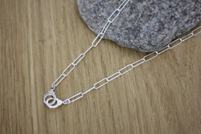 Collier en argent massif chaine rectangle pendentif menottes