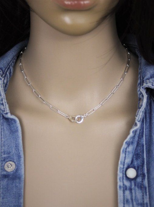 Collier en argent massif chaine rectangle pendentif menottes