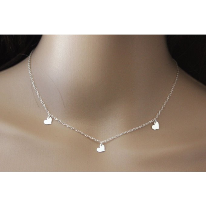 Collier argent massif 3 petits coeurs ras du cou