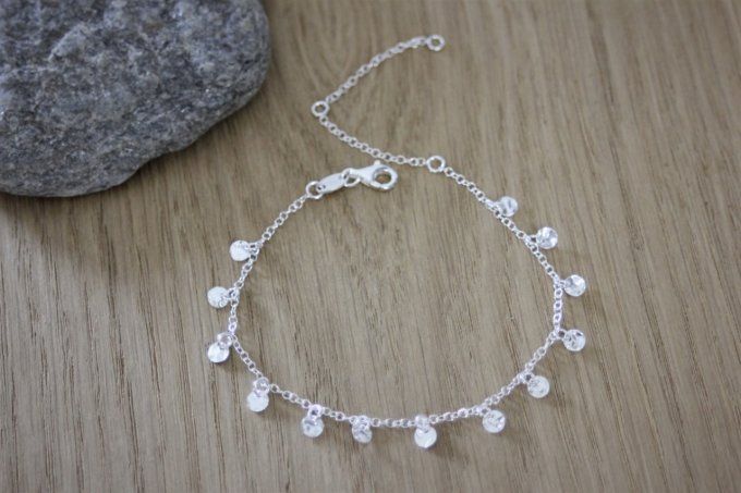 Bracelet argent massif mini médailles martelées