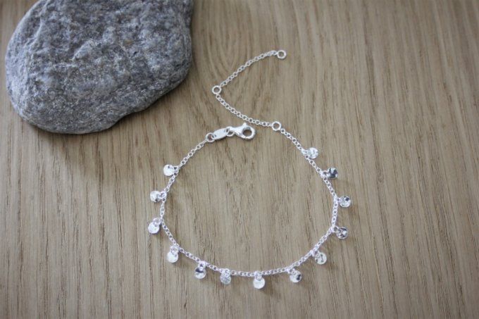 Bracelet argent massif mini médailles martelées