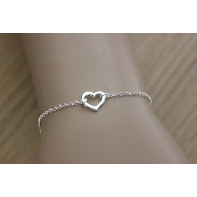 Bracelet coeur en argent massif 