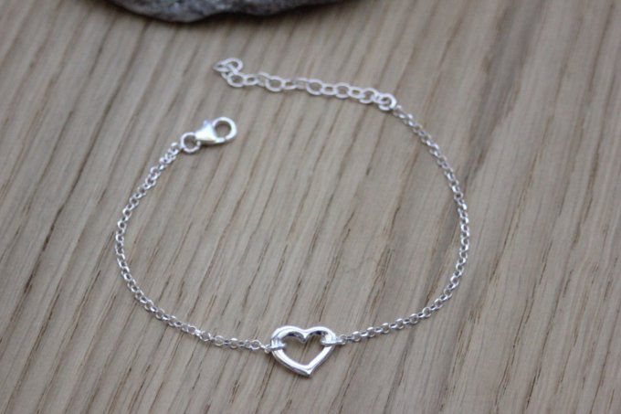 Ensemble de 2 bracelets en argent massif coeur et quartz rose