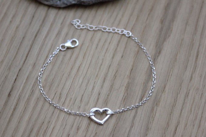 Ensemble de 2 bracelets en argent massif coeur et quartz rose