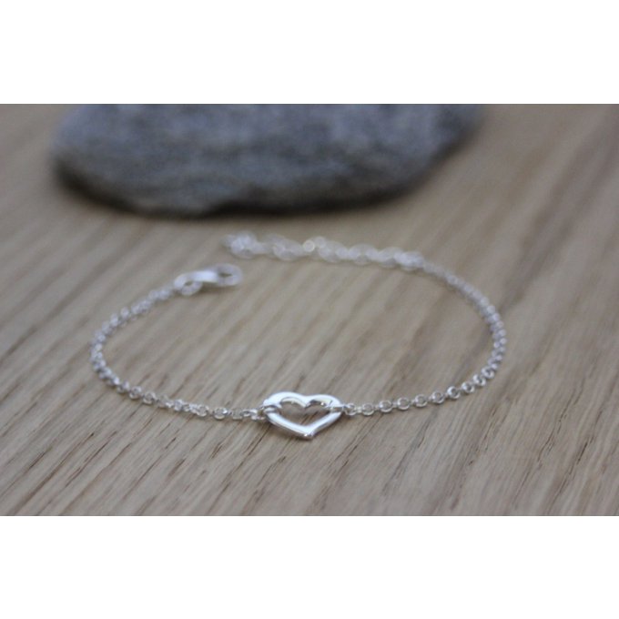 Bracelet coeur en argent massif 