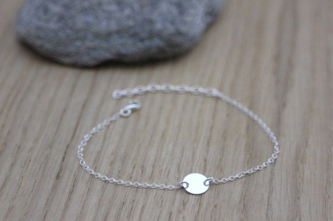 Bracelet minimaliste médaille argent massif à graver