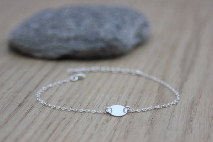 Bracelet minimaliste médaille argent massif à graver