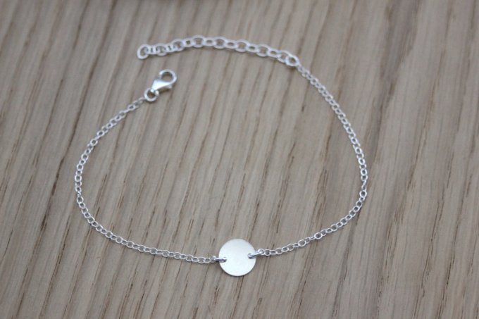 Bracelet minimaliste médaille argent massif à graver