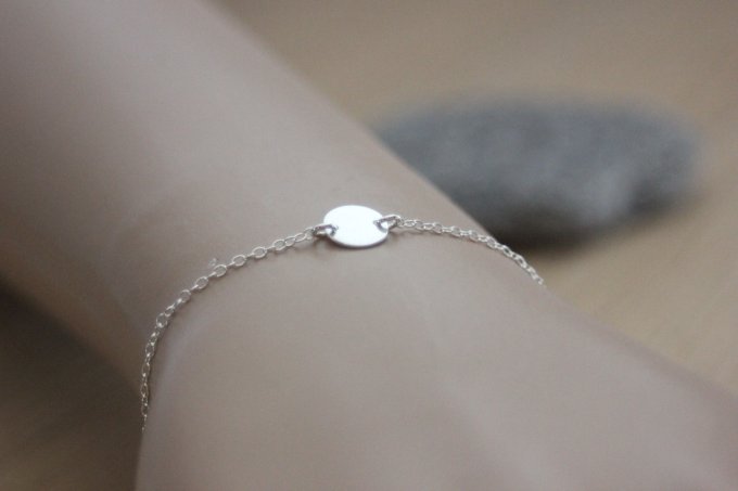 Bracelet minimaliste médaille argent massif à graver