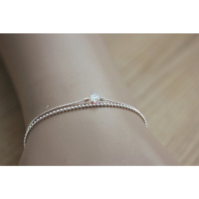 Bracelet en argent 2 chaines et cristal swarovski