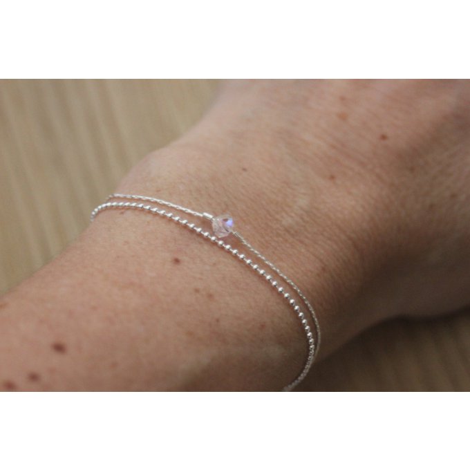 Bracelet en argent 2 chaines et cristal swarovski