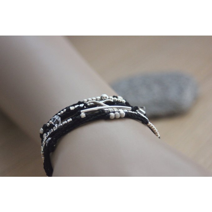 bracelet manchette cordon et perles argent