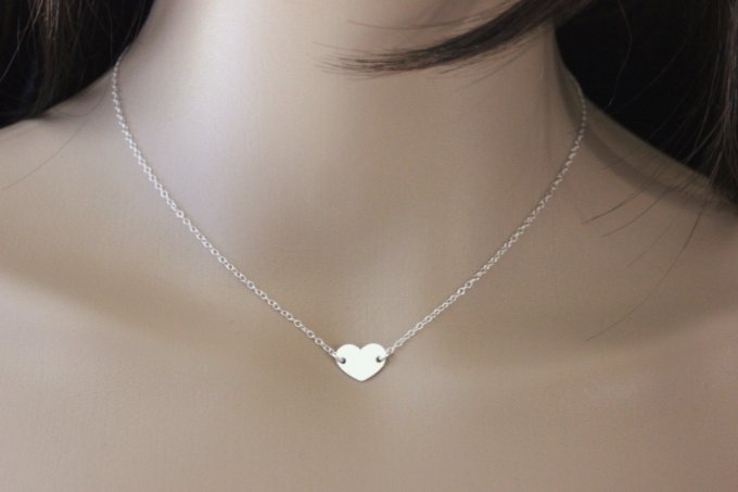 Collier en argent massif médaille coeur à graver