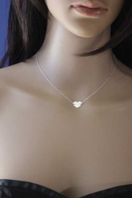 Collier en argent massif médaille coeur à graver