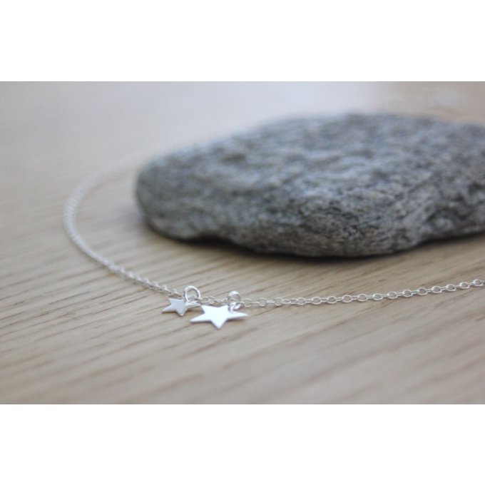 Collier ras du cou en argent massif 2 étoiles