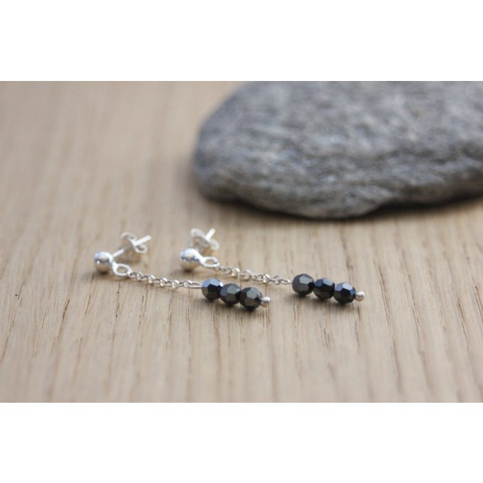 Boucles d'oreilles perles noires cristal Swarovski