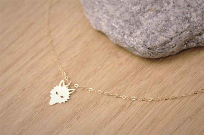 Collier en or Gold Filled pendentif tête de loup