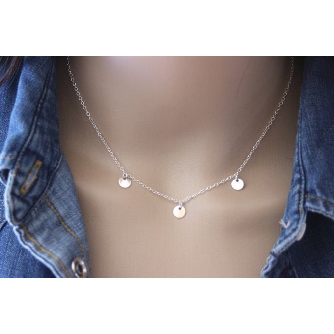 Collier argent massif 3 petites médailles rondes 