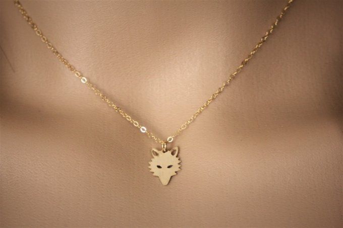 Collier en or Gold Filled pendentif tête de loup